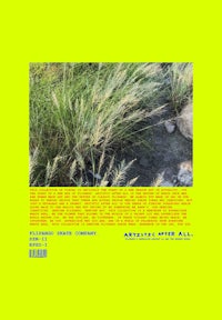 a poster with a picture of grass and a yellow background