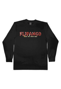 a black long - sleeve t - shirt with the word flintango on it