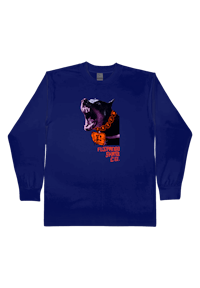 a long - sleeve t - shirt with an image of a dog with its mouth open