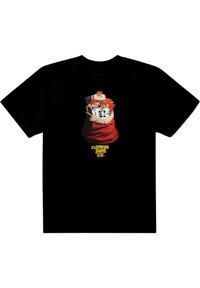 a black t - shirt with a santa hat on it